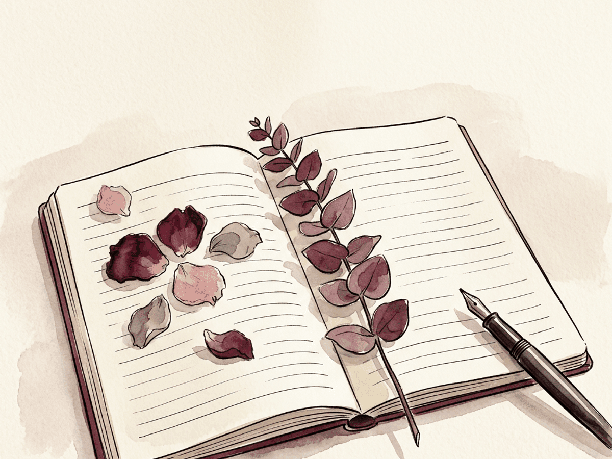 A soft watercolor circle in merlot partly overlapping a rose-pink circle, with the rose shape shrunken where the overlap pulls away — the self-concept contracting when a shared identity ends.