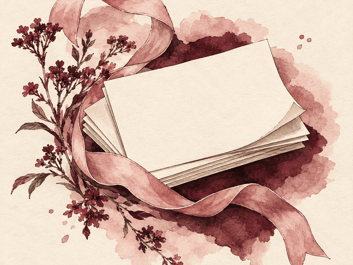 A hand holding a fountain pen mid-sentence over cream paper, soft watercolor wash, no text legible, no face.