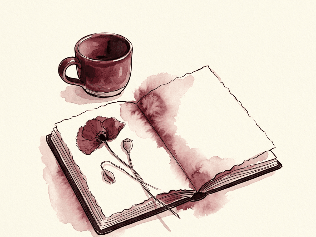 A soft watercolor brain shape with a corner shaded dark merlot, as if a portion is occupied — the cognitive bandwidth that financial worry quietly consumes.