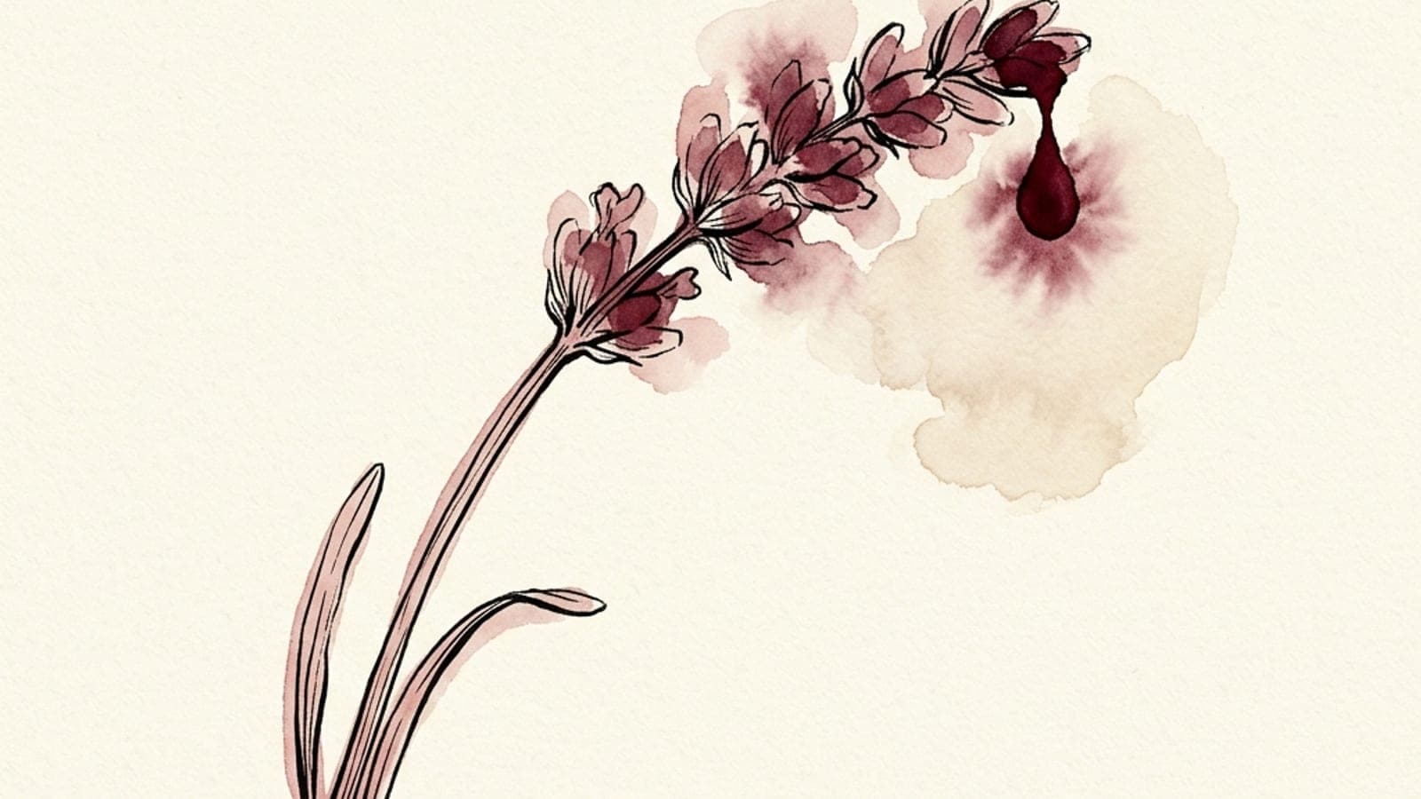 A horizontal watercolor study of two stems side by side — a hothouse rose on the left, trained and staked upright, and a loose wild chicory stem on the right, growing at its own angle. A quiet metaphor for two ways of holding yourself: propped up by conditions, or steady on your own terms.