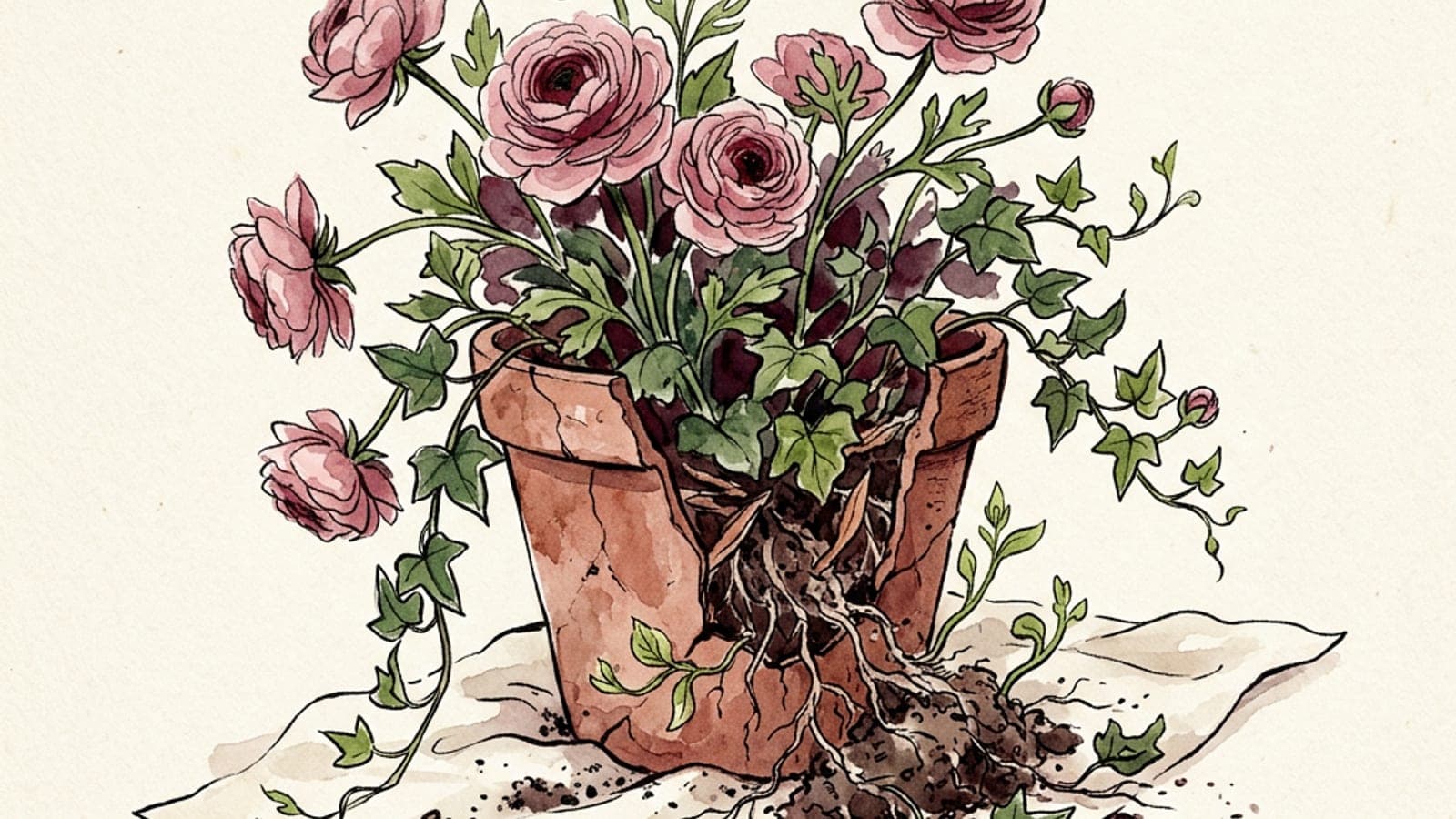 A horizontal watercolor study of an open hand on warm cream paper, palm up, a single rose petal resting in it — the visual metaphor for self-love that begins as receiving rather than declaring.