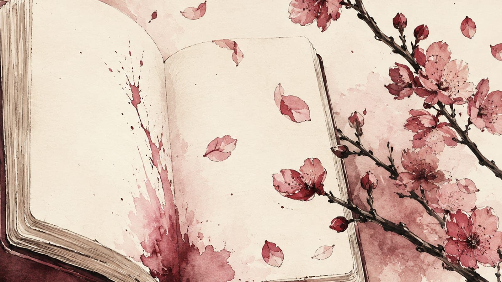 A horizontal watercolor study of an open notebook, a pencil laid across the page, and a small blooming sprig in the corner — a quiet visual metaphor for steady preparation meeting exam-day nerves.