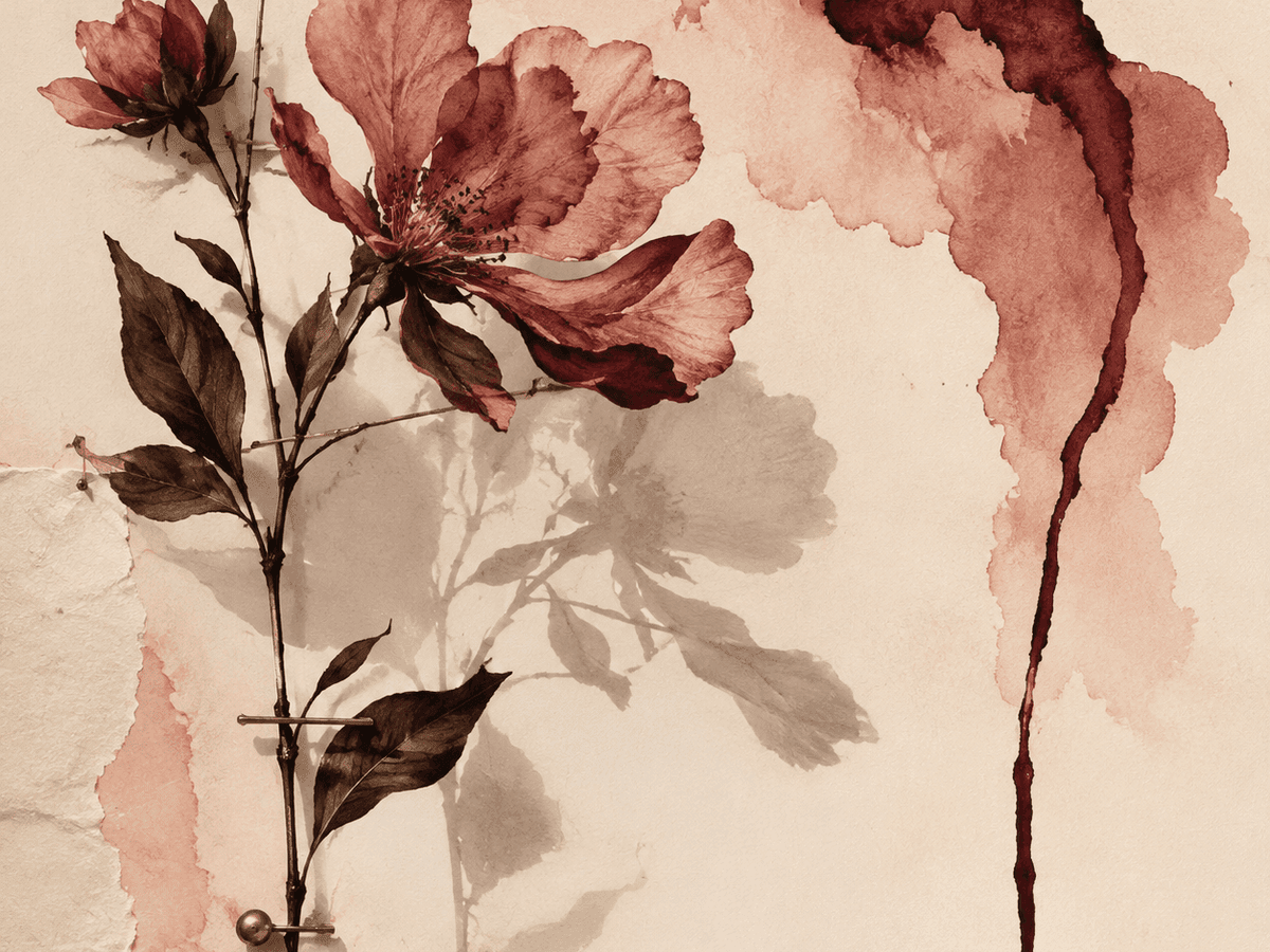 A small watercolor heart shape in merlot with soft radiating rings, set against a calm cream field — the body's alarm signal without a face attached to the fear.