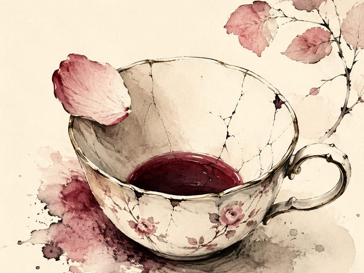 Hand-drawn editorial diagram of a breath cycle as a rising and falling merlot ink line on cream paper, with soft rose watercolor washes marking the inhale and exhale halves.