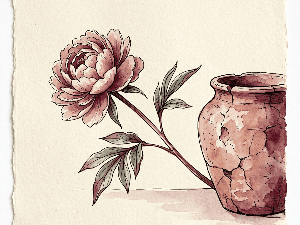 Two watercolor circles in dusty rose, one filled solidly with merlot ink and one left mostly open and pale — self-esteem as a filled, fluctuating shape and self-worth as a steady outline.