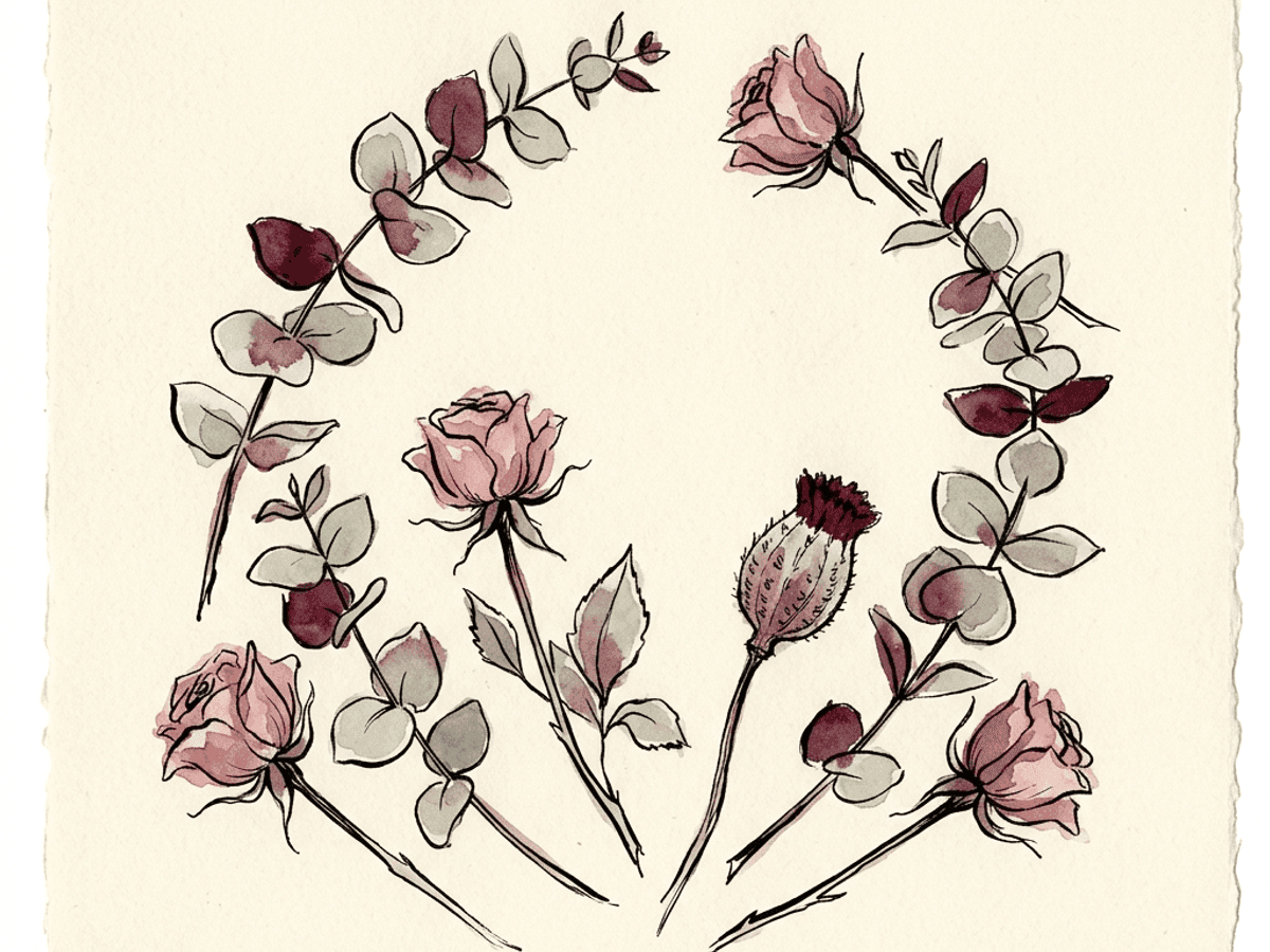Overhead close-up of an open journal with the handwritten line 'my body carries me' and a fountain pen beside dried roses.