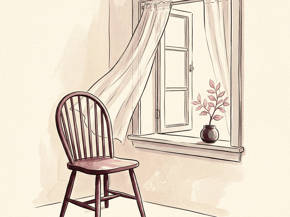Overhead close-up of a small card with three short handwritten lines and a cup of tea beside it — the quiet mechanics of a finished affirmation.